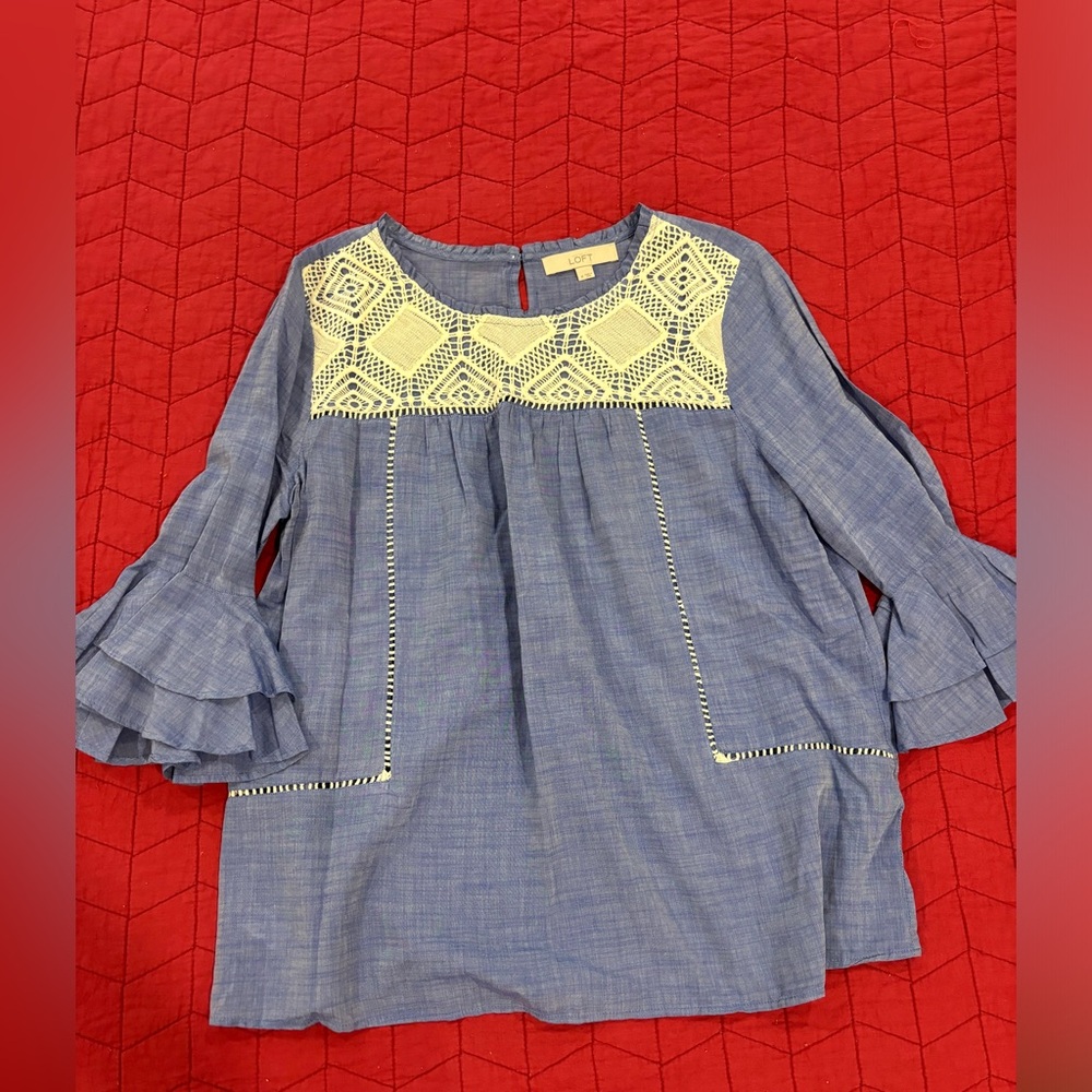 Loft embroidered chambray blouse. Size medium.